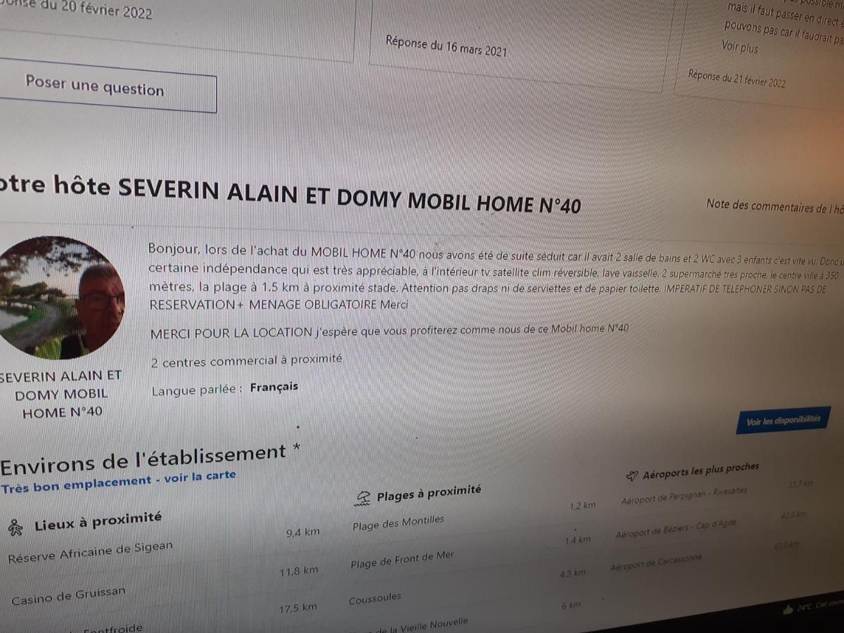 Mobilhome Agreable Sans Draps Ni Serviettes Port-la-Nouvelle Εξωτερικό φωτογραφία